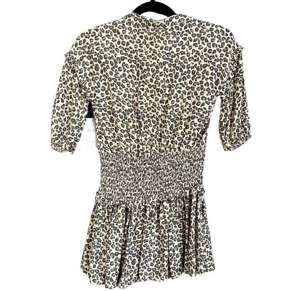 NWT Jessica Simpson Smocked Leopard Print Button Front Dress Black Tan - Picture 7 of 7